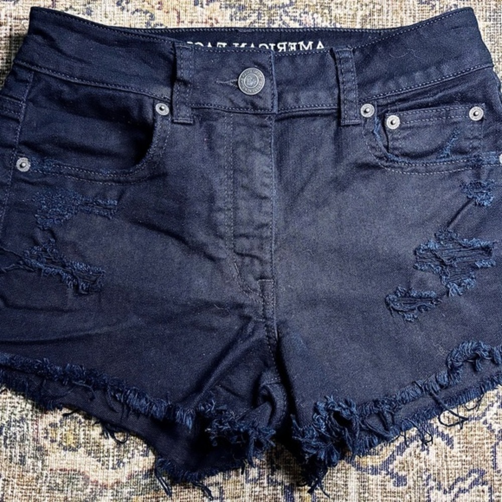 American Eagle Outfitters Women's Black Denim Shorts Hi-Rise Festival